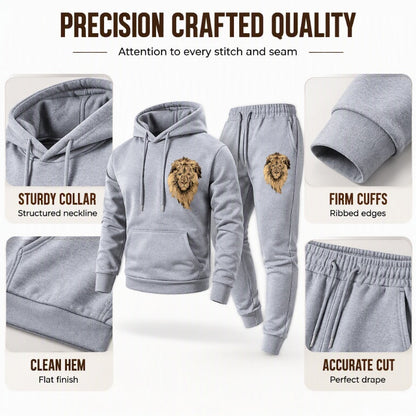 Men's Lion Graphic Pullover Hoodie & Sweatpants Set