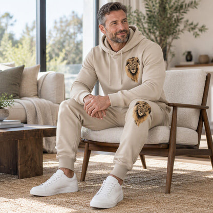 Men's Lion Graphic Pullover Hoodie & Sweatpants Set