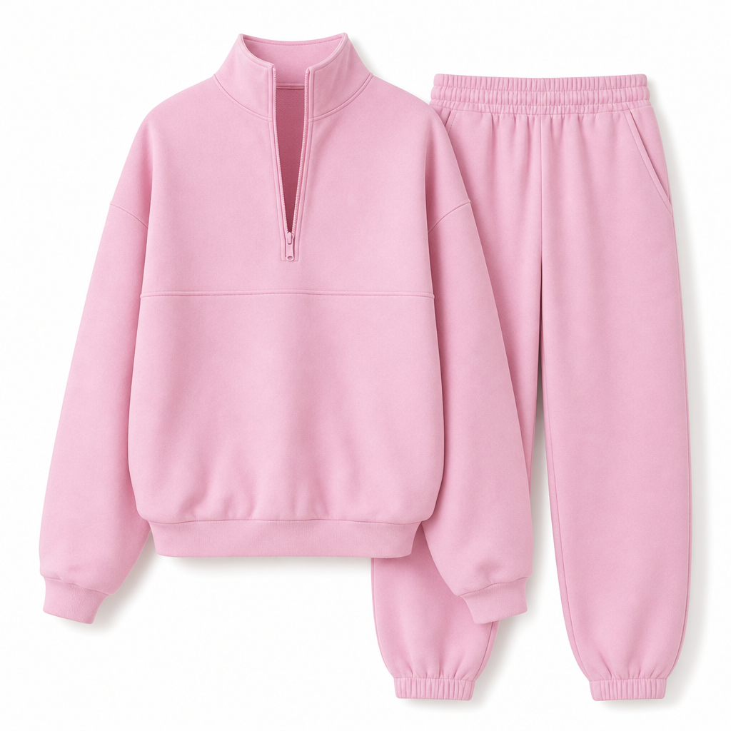 Casual Two Piece Pants Set Solid Color Zip Lapel Collar Top and Long Trousers Outfit for Autumn and Winter