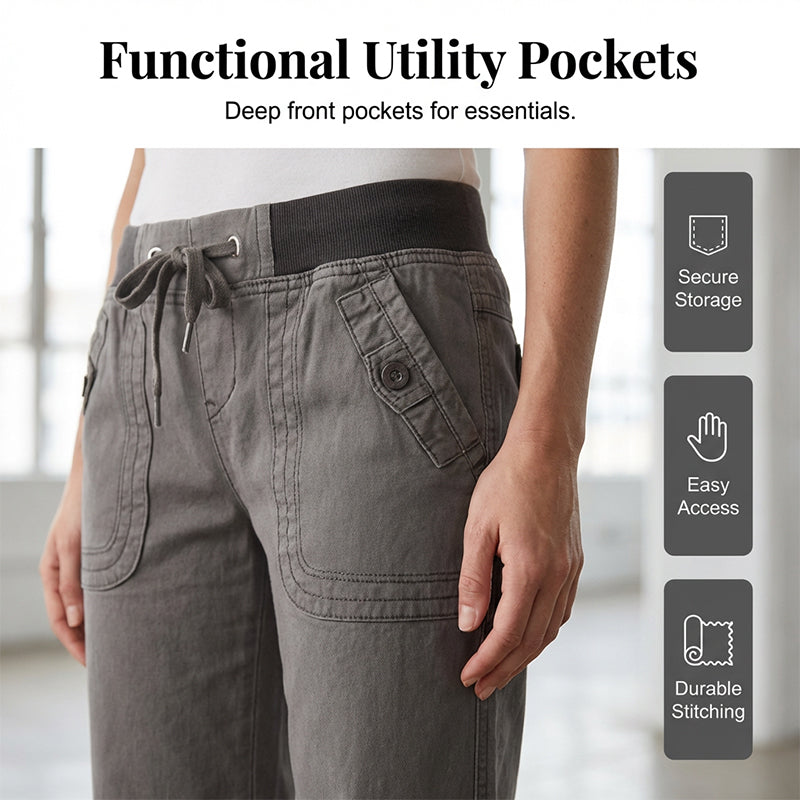 Low-Waist Flare Pants with Drawstring