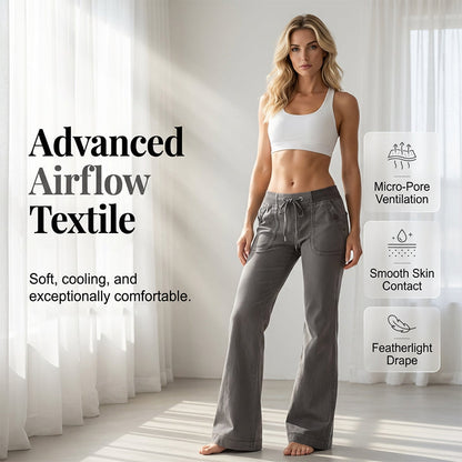Low-Waist Flare Pants with Drawstring