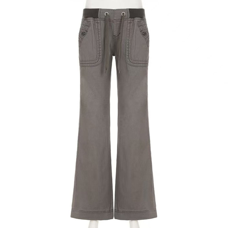 Low-Waist Flare Pants with Drawstring