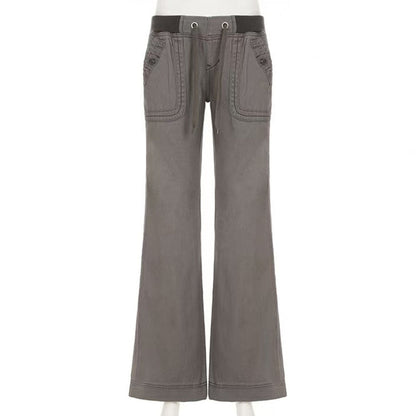 Low-Waist Flare Pants with Drawstring