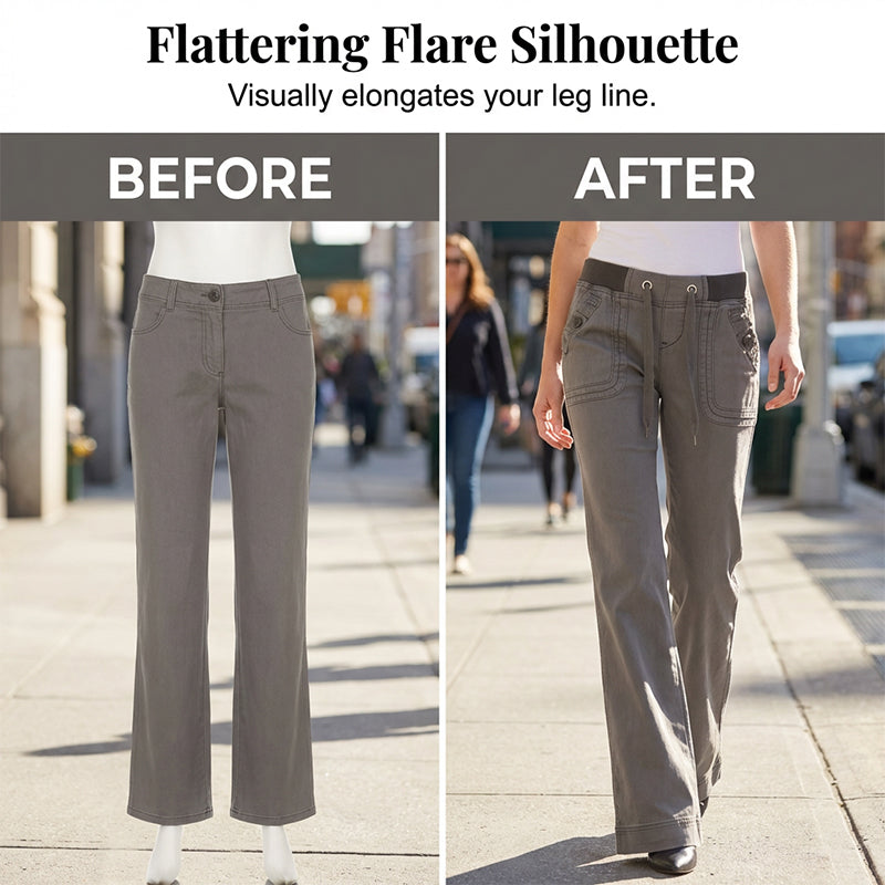 Low-Waist Flare Pants with Drawstring