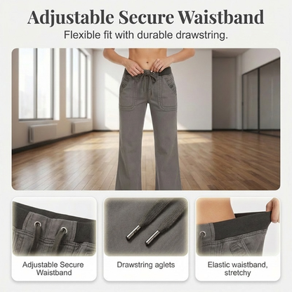 Low-Waist Flare Pants with Drawstring