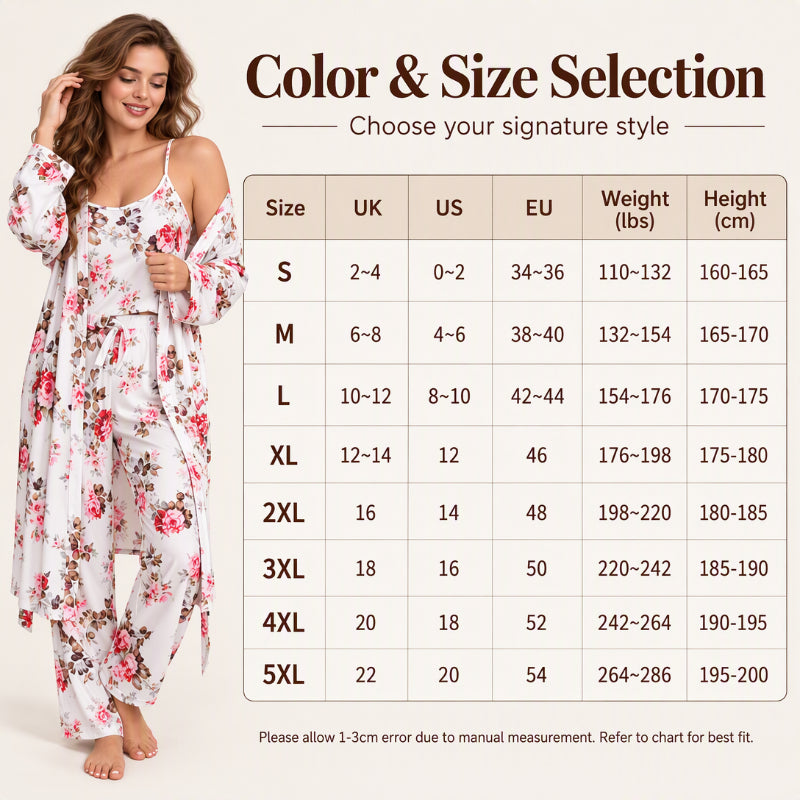 🌸Women's Elegant Floral 3-Piece Pajama Set – Soft, Feminine, Perfect for Lounging & Sleep