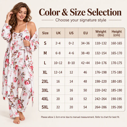 🌸Women's Elegant Floral 3-Piece Pajama Set – Soft, Feminine, Perfect for Lounging & Sleep