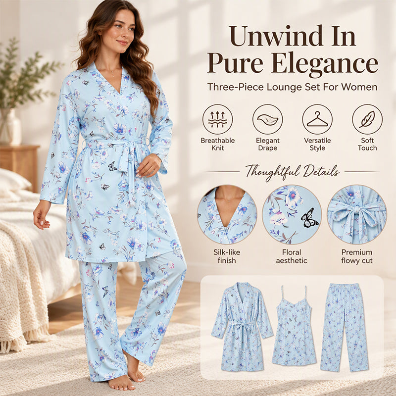 🌸Women's Elegant Floral 3-Piece Pajama Set – Soft, Feminine, Perfect for Lounging & Sleep