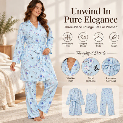 🌸Women's Elegant Floral 3-Piece Pajama Set – Soft, Feminine, Perfect for Lounging & Sleep