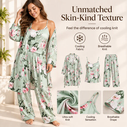 🌸Women's Elegant Floral 3-Piece Pajama Set – Soft, Feminine, Perfect for Lounging & Sleep