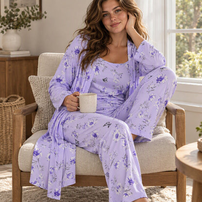 🌸Women's Elegant Floral 3-Piece Pajama Set – Soft, Feminine, Perfect for Lounging & Sleep