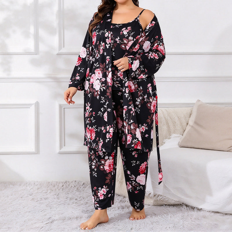 🌸Women's Elegant Floral 3-Piece Pajama Set – Soft, Feminine, Perfect for Lounging & Sleep