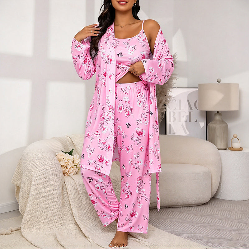 🌸Women's Elegant Floral 3-Piece Pajama Set – Soft, Feminine, Perfect for Lounging & Sleep