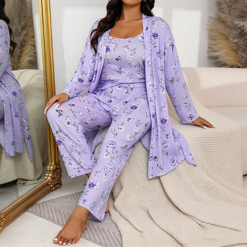 🌸Women's Elegant Floral 3-Piece Pajama Set – Soft, Feminine, Perfect for Lounging & Sleep