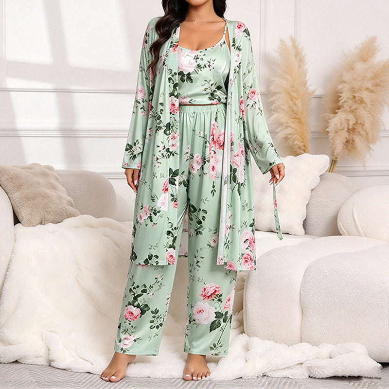 🌸Women's Elegant Floral 3-Piece Pajama Set – Soft, Feminine, Perfect for Lounging & Sleep
