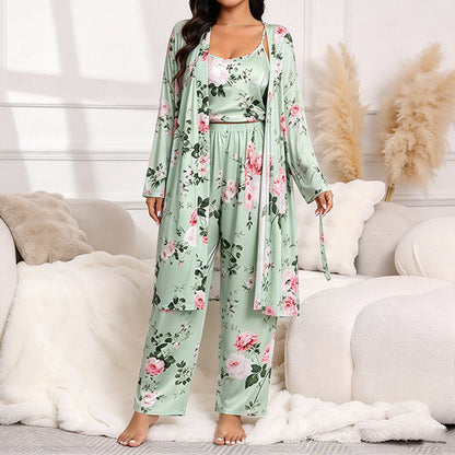 🌸Women's Elegant Floral 3-Piece Pajama Set – Soft, Feminine, Perfect for Lounging & Sleep