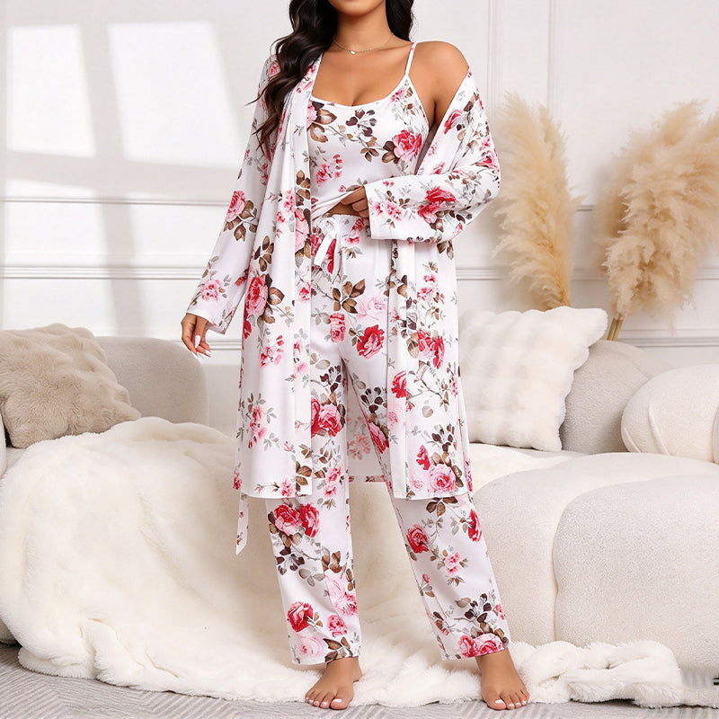 🌸Women's Elegant Floral 3-Piece Pajama Set – Soft, Feminine, Perfect for Lounging & Sleep