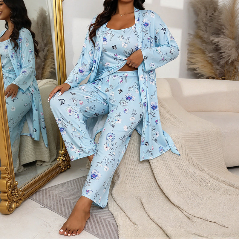 🌸Women's Elegant Floral 3-Piece Pajama Set – Soft, Feminine, Perfect for Lounging & Sleep