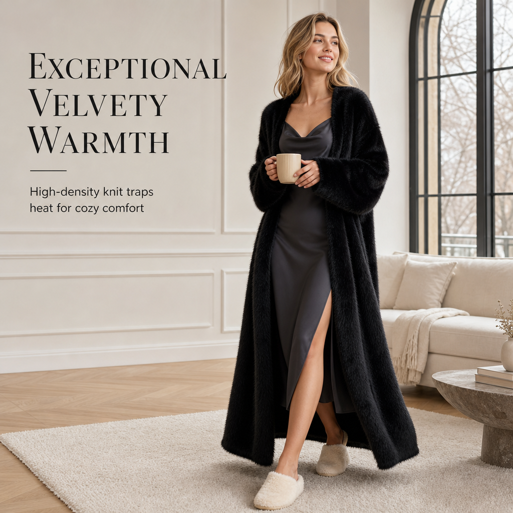 🌸Women's Faux Mink Fleece Long Cardigan Sweater Fluffy Oversized Knit Coat for Autumn and Winter
