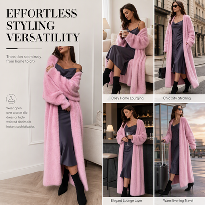 🌸Women's Faux Mink Fleece Long Cardigan Sweater Fluffy Oversized Knit Coat for Autumn and Winter