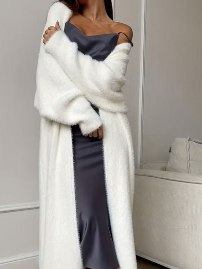 🌸Women's Faux Mink Fleece Long Cardigan Sweater Fluffy Oversized Knit Coat for Autumn and Winter