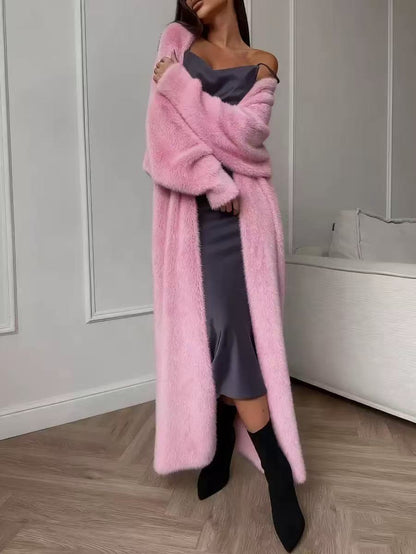 🌸Women's Faux Mink Fleece Long Cardigan Sweater Fluffy Oversized Knit Coat for Autumn and Winter