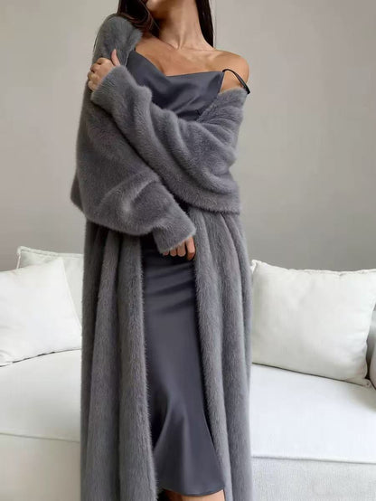 🌸Women's Faux Mink Fleece Long Cardigan Sweater Fluffy Oversized Knit Coat for Autumn and Winter