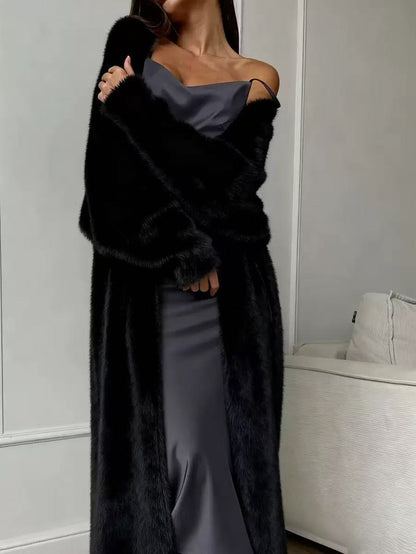 🌸Women's Faux Mink Fleece Long Cardigan Sweater Fluffy Oversized Knit Coat for Autumn and Winter