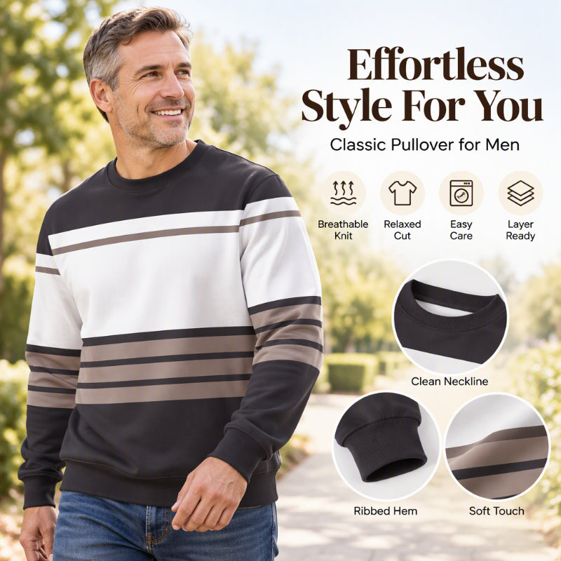 ✨Men's Casual Crewneck Striped Sweatshirt – Classic Stripes, Relaxed Fit, Everyday Comfort