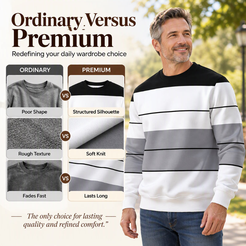 ✨Men's Casual Crewneck Striped Sweatshirt – Classic Stripes, Relaxed Fit, Everyday Comfort
