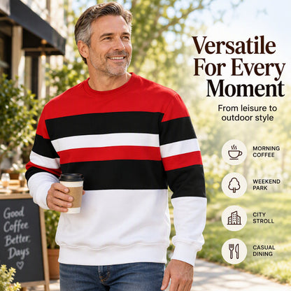 ✨Men's Casual Crewneck Striped Sweatshirt – Classic Stripes, Relaxed Fit, Everyday Comfort