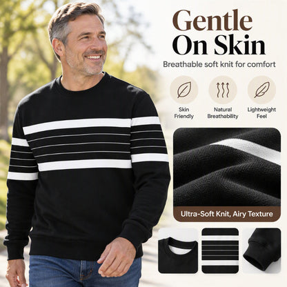 ✨Men's Casual Crewneck Striped Sweatshirt – Classic Stripes, Relaxed Fit, Everyday Comfort