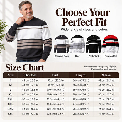 ✨Men's Casual Crewneck Striped Sweatshirt – Classic Stripes, Relaxed Fit, Everyday Comfort