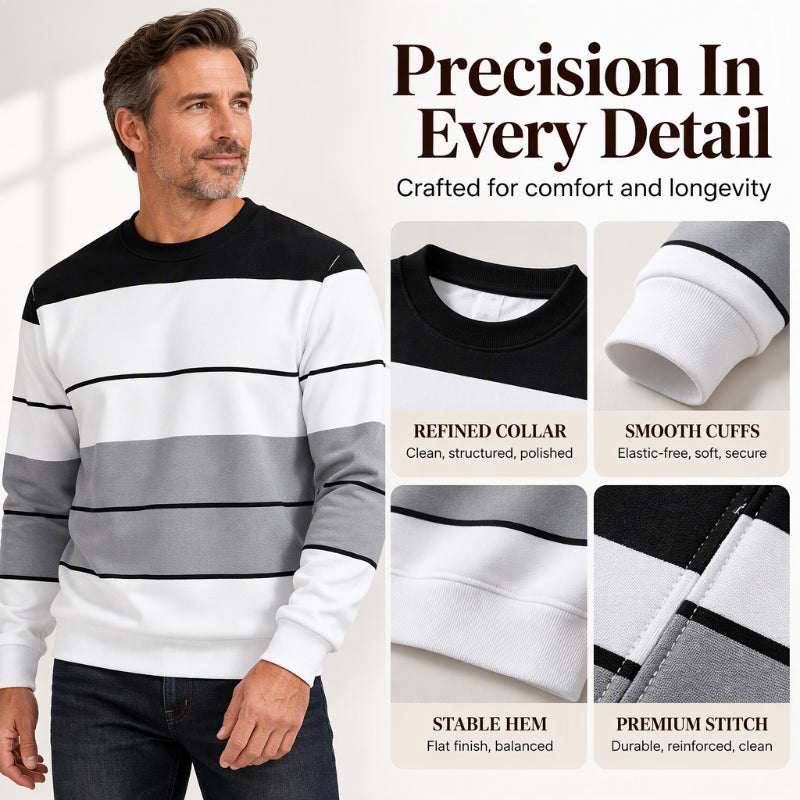 ✨Men's Casual Crewneck Striped Sweatshirt – Classic Stripes, Relaxed Fit, Everyday Comfort