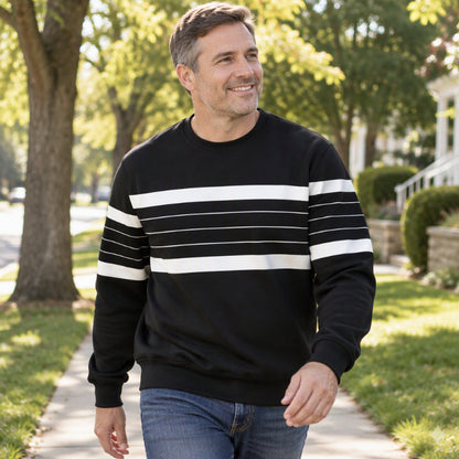 ✨Men's Casual Crewneck Striped Sweatshirt – Classic Stripes, Relaxed Fit, Everyday Comfort