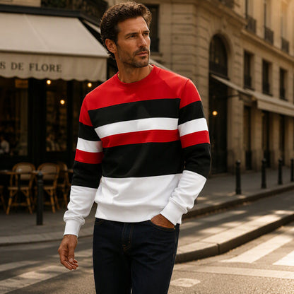 ✨Men's Casual Crewneck Striped Sweatshirt – Classic Stripes, Relaxed Fit, Everyday Comfort