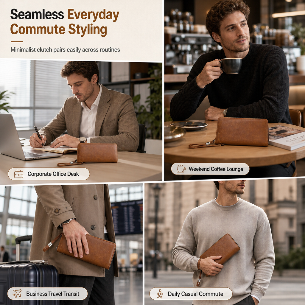 ✨Structured Everyday Clutch Wallet – Rigid Zip, Flat Banknotes, Multi-Compartment, Scratch-Resistant