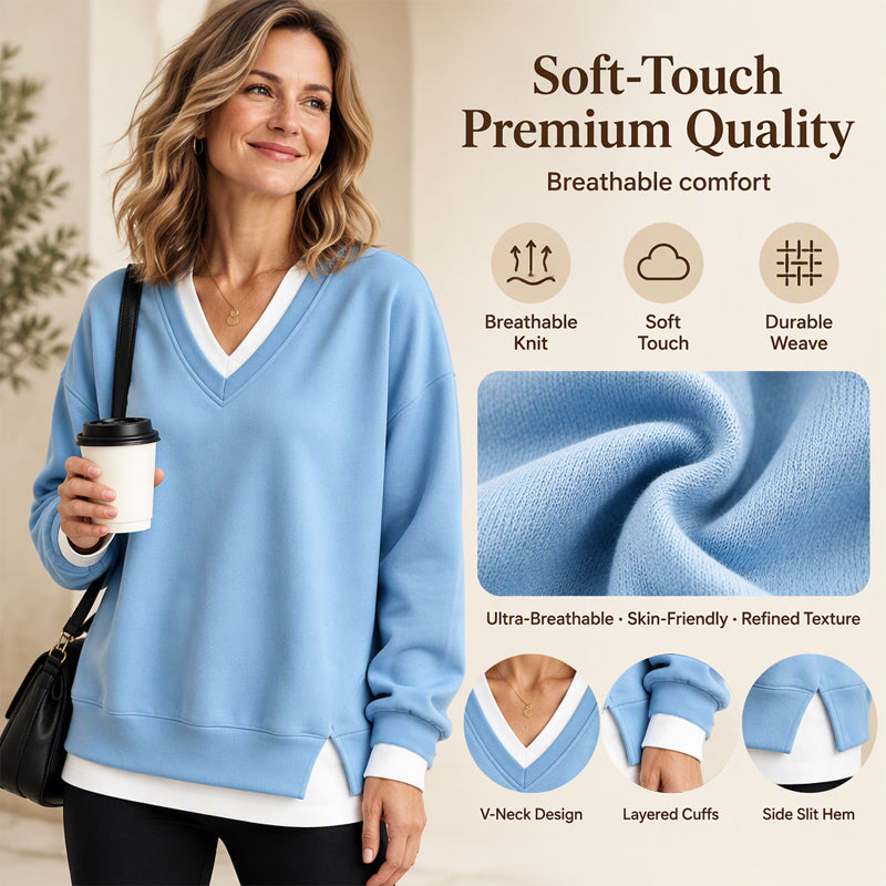 Women's Layered-Look V-Neck Sweatshirt