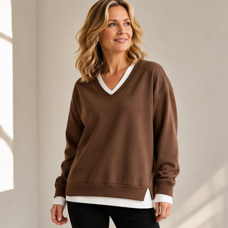 Women's Layered-Look V-Neck Sweatshirt