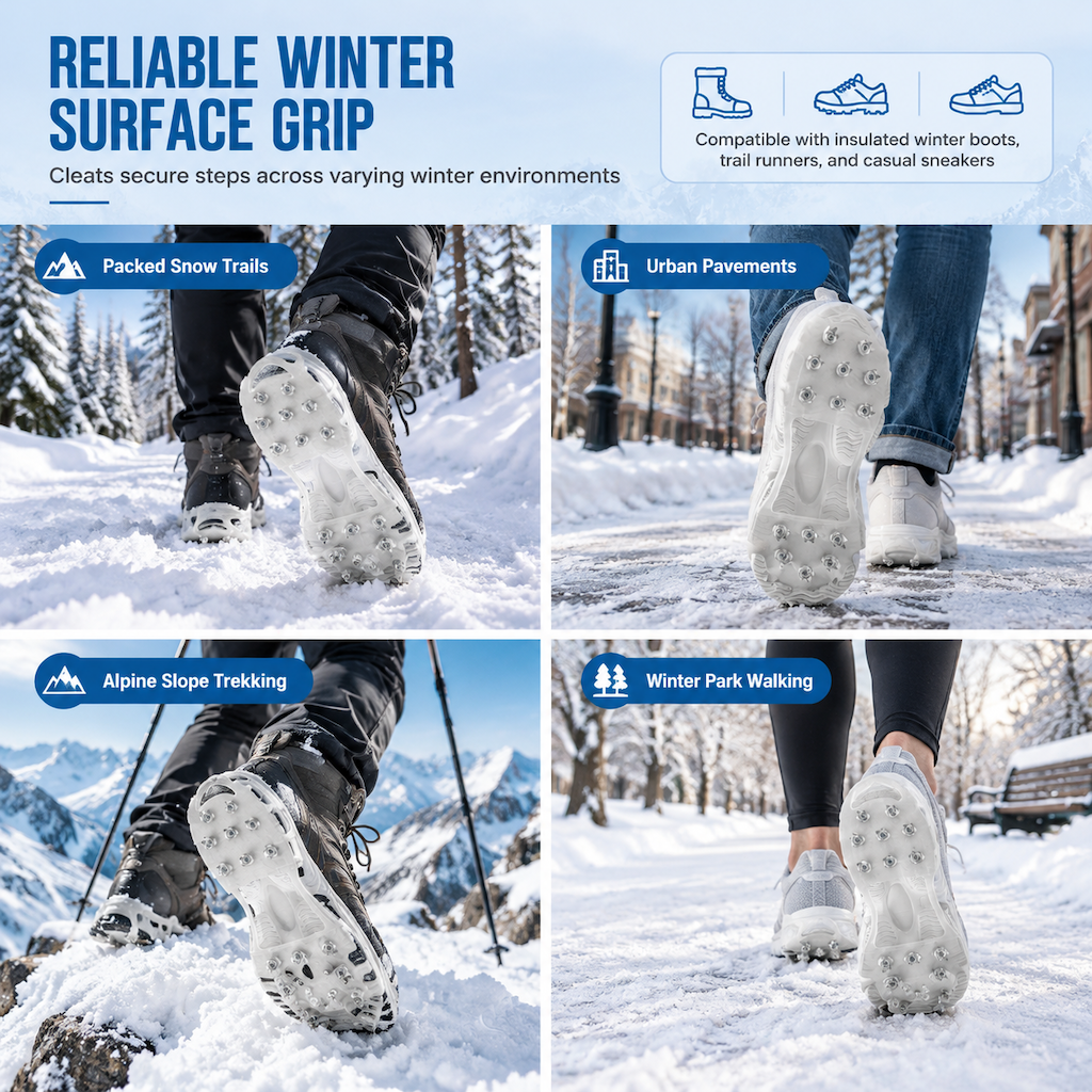 Anti Slip Cleats Crampons Traction Spikes Shoe Covers for Walking on Snow and Outdoor Mountaineering