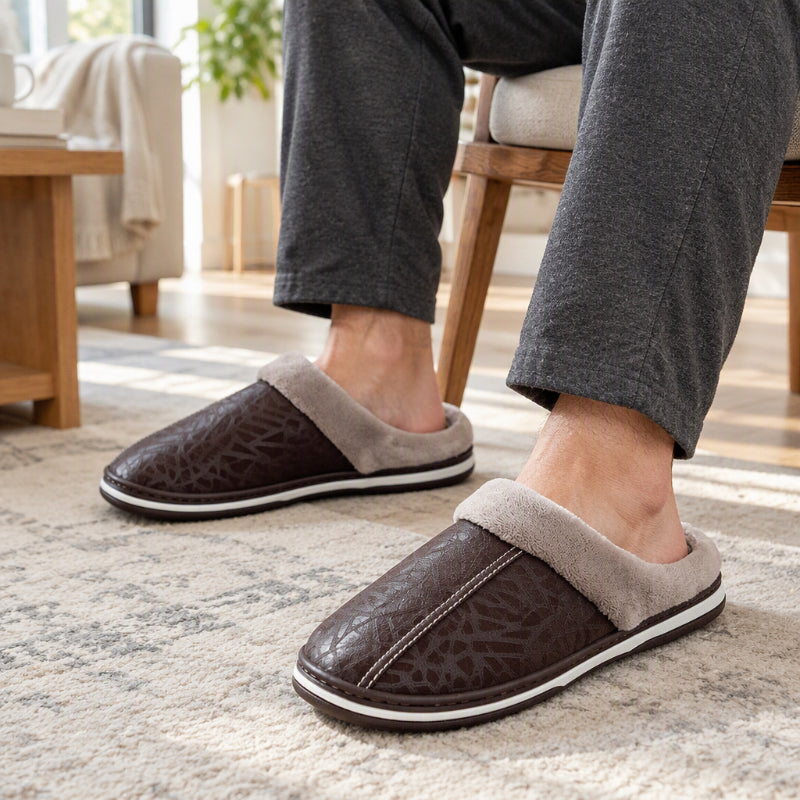 Men's Waterproof Winter Plush-Lined Slippers