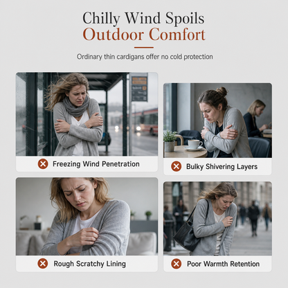 🍂 Warm Lined Comfort, Easy Layering Style | Women's Mid-Length Hooded Knit with Cotton Lining