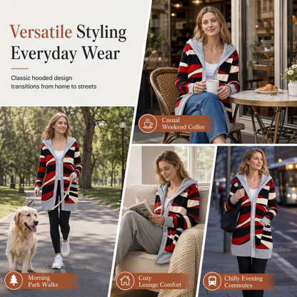 🍂 Warm Lined Comfort, Easy Layering Style | Women's Mid-Length Hooded Knit with Cotton Lining