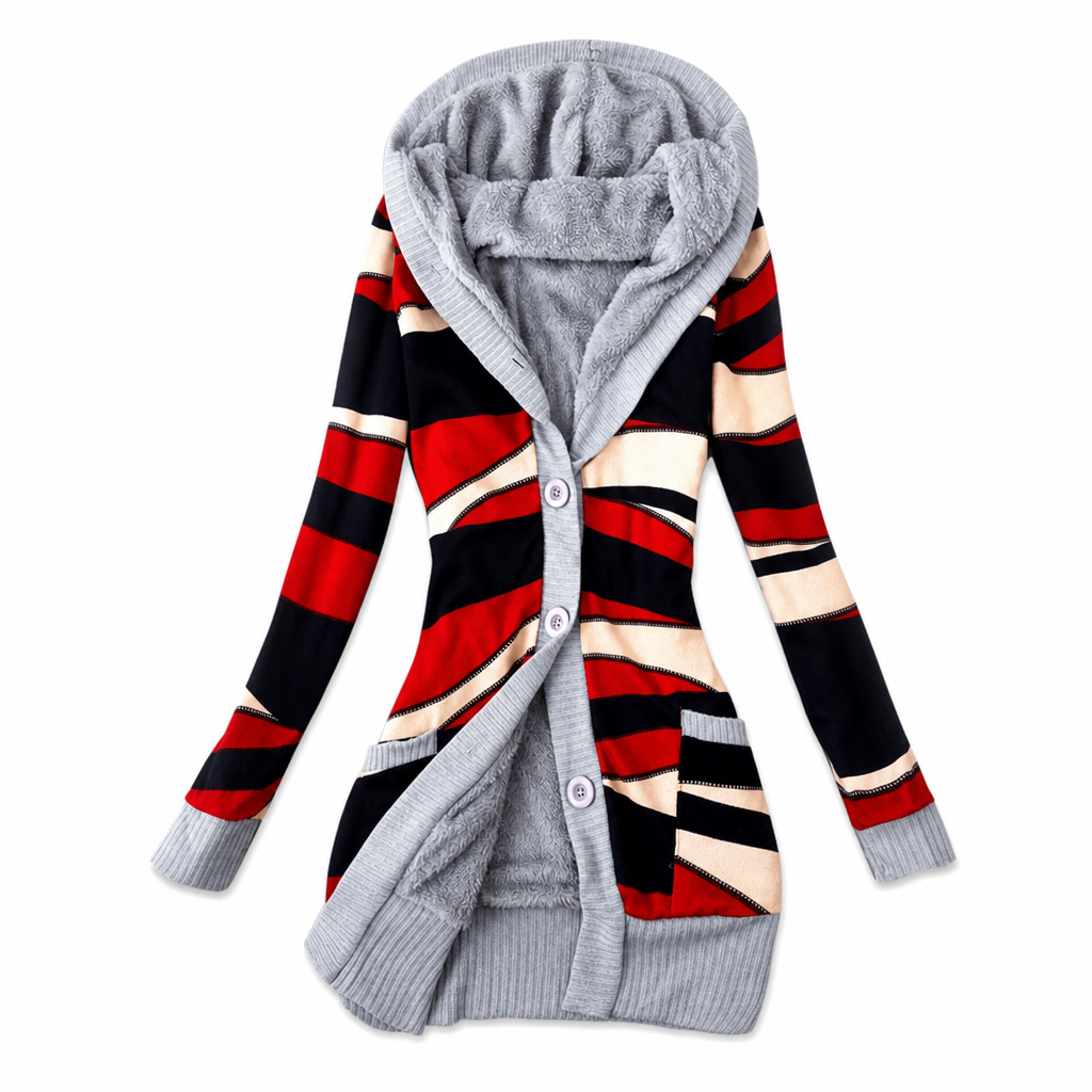 🍂 Warm Lined Comfort, Easy Layering Style | Women's Mid-Length Hooded Knit with Cotton Lining