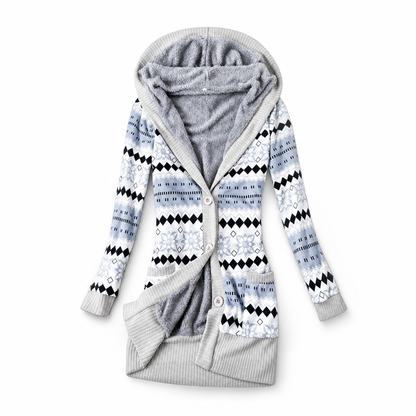 🍂 Warm Lined Comfort, Easy Layering Style | Women's Mid-Length Hooded Knit with Cotton Lining