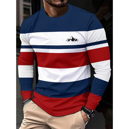 Men's Striped Crewneck Long Sleeve Top