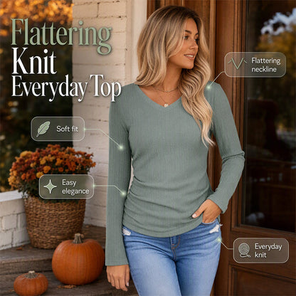 Women's Elegant V-Neck Knit Top