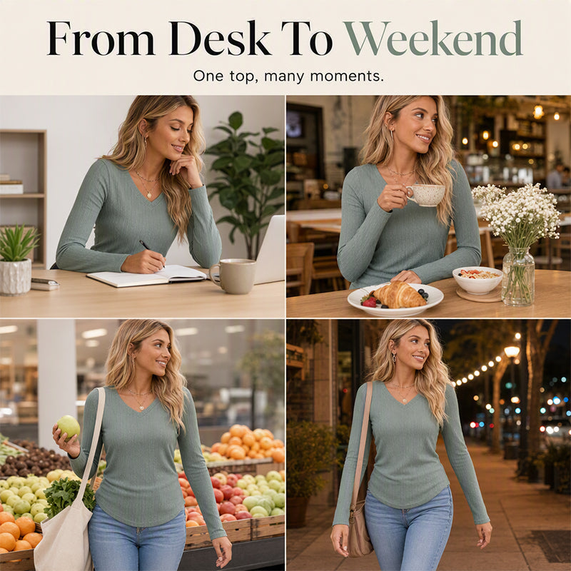 Women's Elegant V-Neck Knit Top
