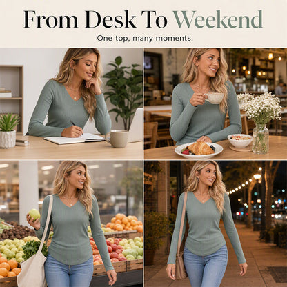Women's Elegant V-Neck Knit Top