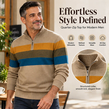 Men's Casual Slim Fit Half-Zip Striped Sweater